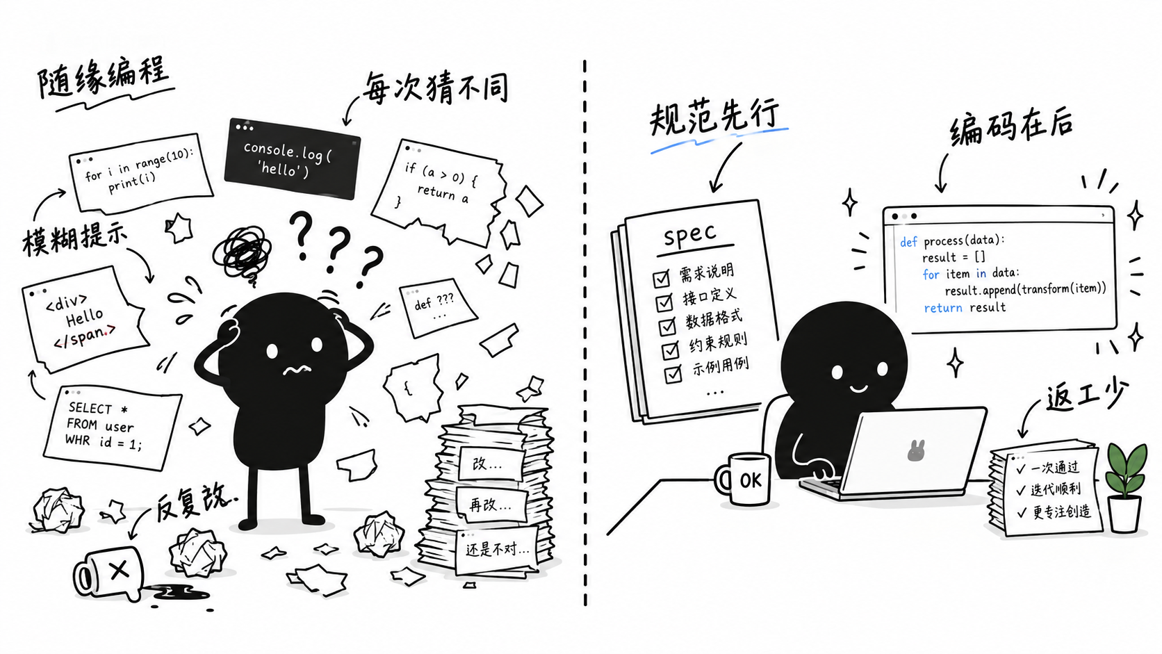 插图:随缘编程 vs 规范驱动